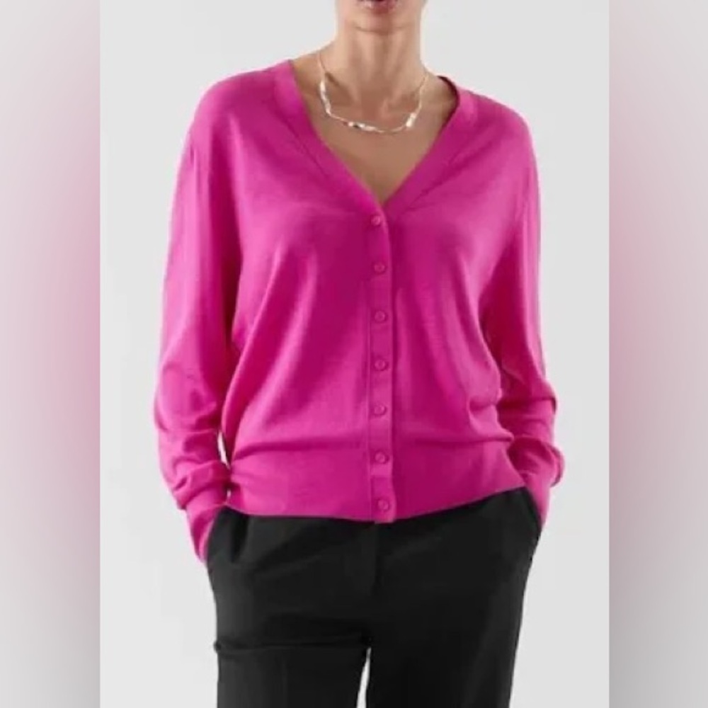 NWOT; Cos Sweaters | Cos - Magenta Silk V-Neck Cardigan🌸